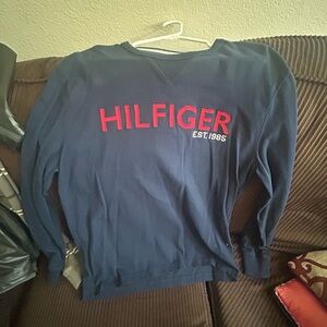 Tommy Hilfiger Navy Crewneck Sweater with Red Logo
